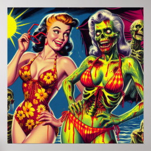 Affiche Retro Zombie Pin-up