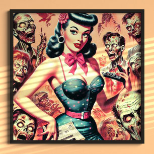 Affiche Retro Zombies Pin-up