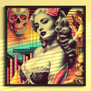 Affiche Retrofuturisme Collage Pin-up