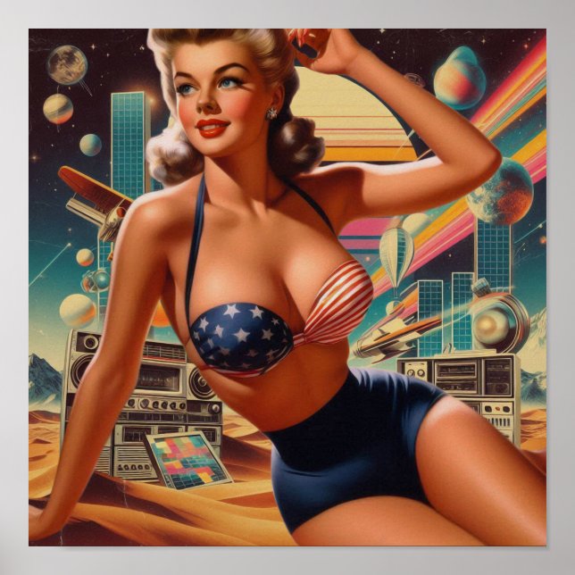 Affiche Rétrofuturisme Pin-up Mignon (Devant)