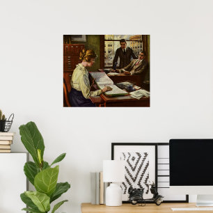 Affiche Réunion d'affaires vintage, bureau avec des cadres