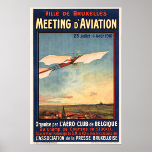 Affiche Réunion D'Aviation Belgique Bruxelles Aéronefs Exp