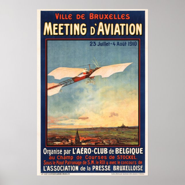 Affiche Réunion D'Aviation Belgique Bruxelles Aéronefs Exp (Devant)