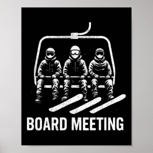 Affiche Réunion de planche de snowboard skieur de remontée