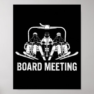 Affiche Réunion de planche de snowboard skieur de remontée