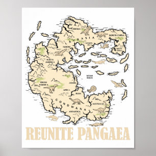 Affiche Reunite Pangaea World map History Funny Geology Gi