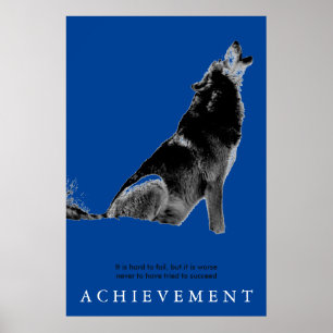Affiche Réussite du loup de la Motivation bleue unique
