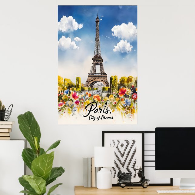 Affiche Rêve d'aquarelle Tour Eiffel (Bureau à domicile)