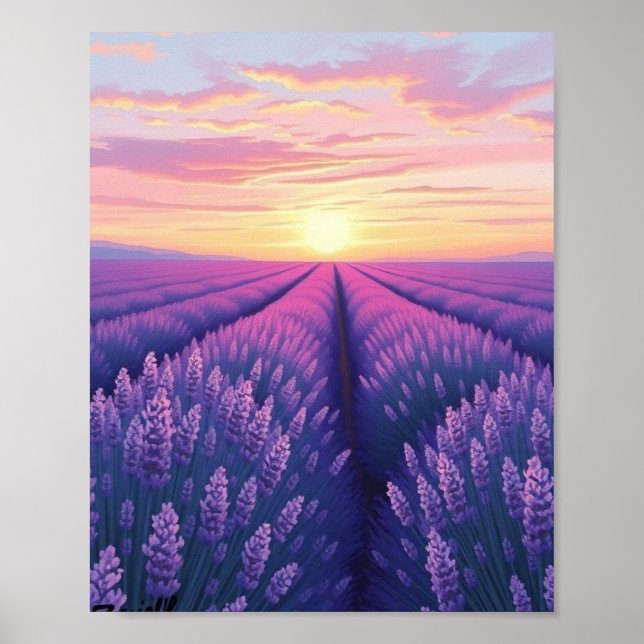 Affiche Rêve de coucher de soleil à la lavande : Un paysag (Devant)