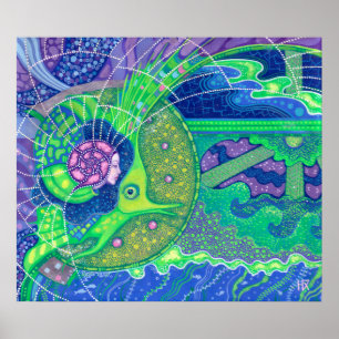 Affiche Rêve de la pleine lune surréalisme imaginaire sirè