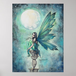 Affiche Rêve d'hiver Fée Fantastique Art Aquarelle Acryliq