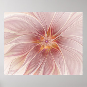 Affiche Rêve floral rose doux Fleur d'art fractal Abstrait