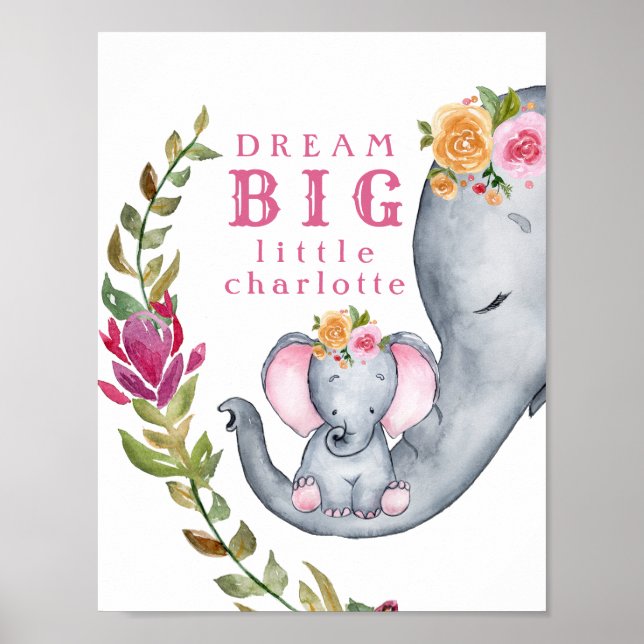Affiche Rêve Personnalisé Gros Eléphants Petit Un Mignonne (Devant)