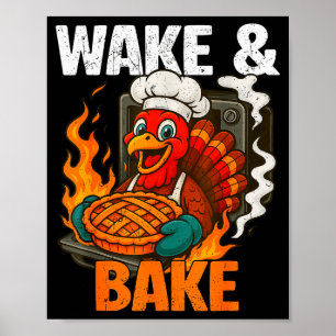 Affiche Réveil Et Cuisson Drôle Vintage Dinde Thanksgiving
