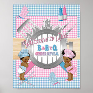 Affiche Révélation de genre Rose Bleu Gingham Bébé Q BBQ A