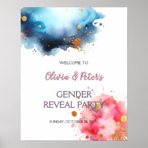 Affiche Révélation du sexe au lavis rose et bleu