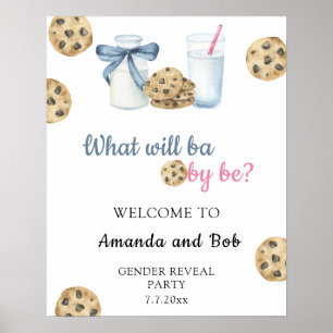 Affiche Révélation du sexe de Bébé Bienvenue Lait & Cookie