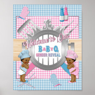 Affiche Révéler le genre Pink Blue En vichy bébé Q BBQ
