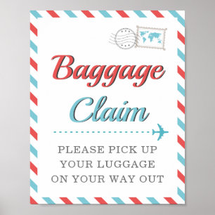 Affiche Revendication de bagages bleu rouge Voyage Avion F