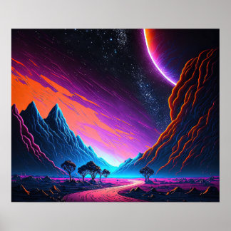 Affiche Rêver d'un paysage néon d'un autre univers