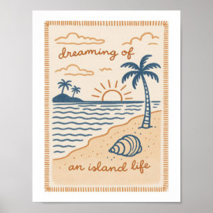 Affiche Rêver d'une vie insulaire Coucher de soleil rétro 