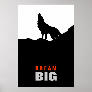 Affiche Rêver Grand Loup Motivationnel sur la colline Noir