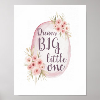 Affiche Rêver grand petit un rose aquarelle Boho Nursery