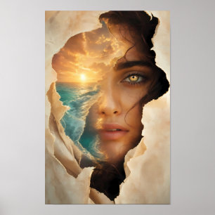 Affiche Rêverie de la mer dorée à travers ses yeux