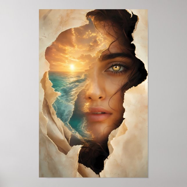Affiche Rêverie de la mer dorée à travers ses yeux (Devant)