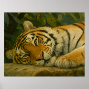 Affiche Reverie forestière - Tigre de repos dans la lumièr