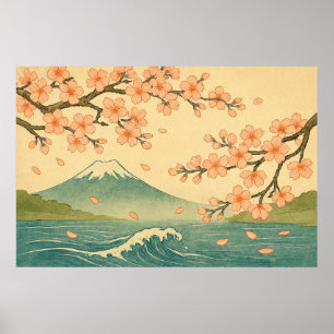 Affiche Rêverie printanière : Cerisiers en fleurs au bord