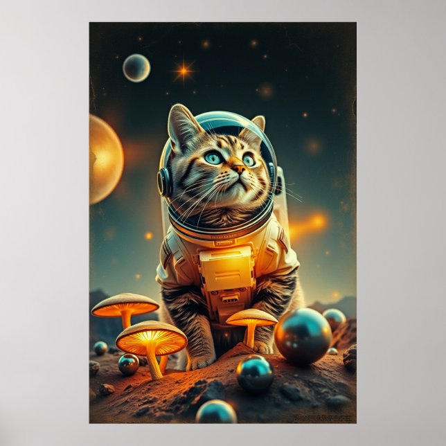 Affiche Rêves de chats cosmiques dans l'espace rétro (Devant)