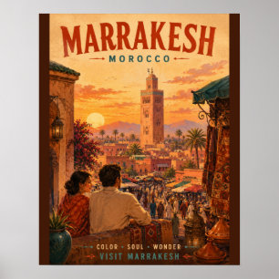 Affiche Rêves de Marrakech - Vintage, Aquarelle, Envie de
