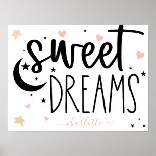 Affiche Rêves doux cœurs étoiles rose girly