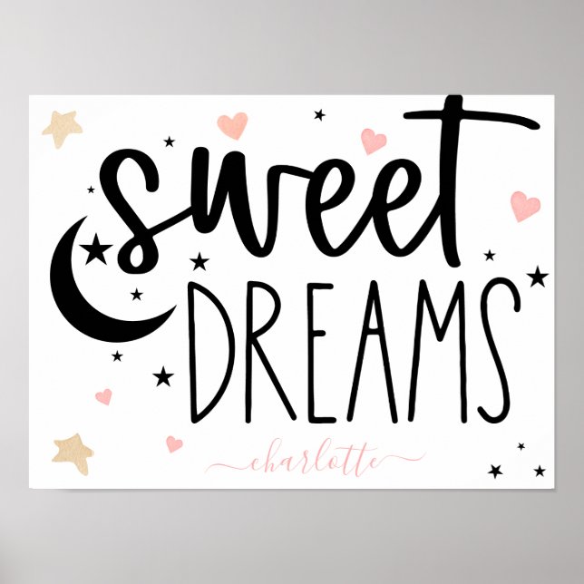 Affiche Rêves doux cœurs étoiles rose girly (Devant)