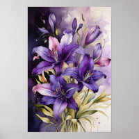 Rêves floraux Lilac - Aquarelle Lily Flowers Art