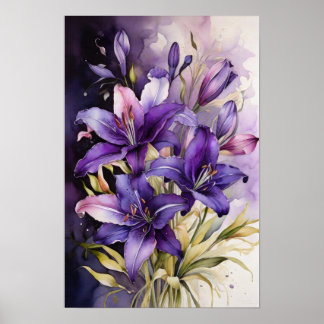 Affiche Rêves floraux Lilac - Aquarelle Lily Flowers Art