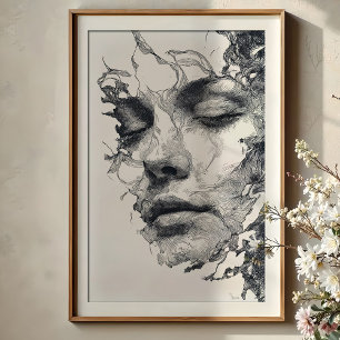 Affiche Rêves Intriqués : Portrait en Ligne Art Monochrome