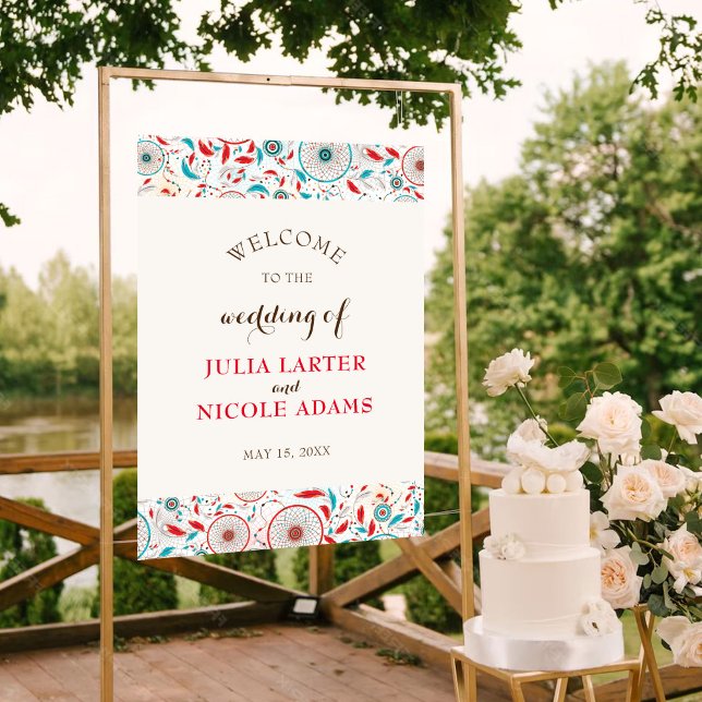 Affiche Rêveur de plumes tribal boho Réception de mariage (Créateur téléchargé)