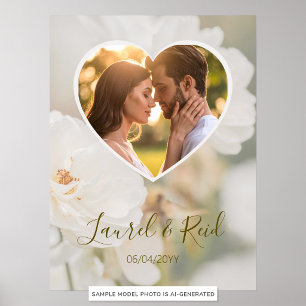 Affiche Rêveuse Rose Blanche Coeur Photo Noces de Mariage