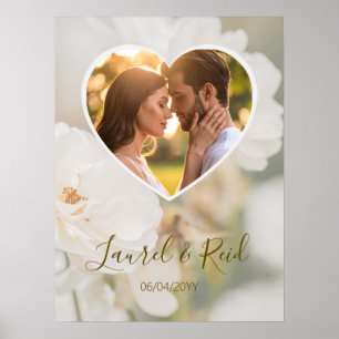Affiche Rêveuse Rose Blanche Coeur Photo Noces de Mariage