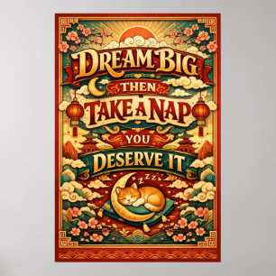 Affiche Rêvez grand puis faites une sieste Art rétro de ch