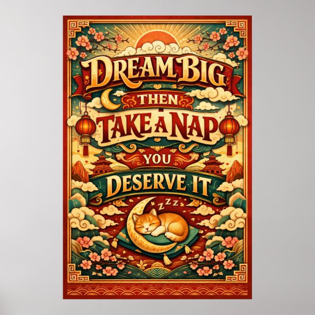 Affiche Rêvez grand puis faites une sieste Art rétro de ch (Devant)