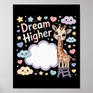 Affiche Rêvez plus haut, jolie girafe grimpant vers les ét