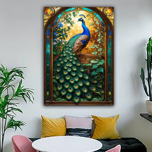 Affiche Revival de Nouveau Vintage Paon Fenêtre