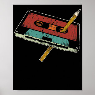 Affiche Rewind Cassette Pencil 80s 90s Musique