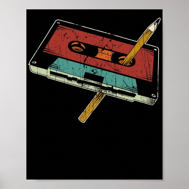 Affiche Rewind Cassette Pencil 80s 90s Musique (Devant)