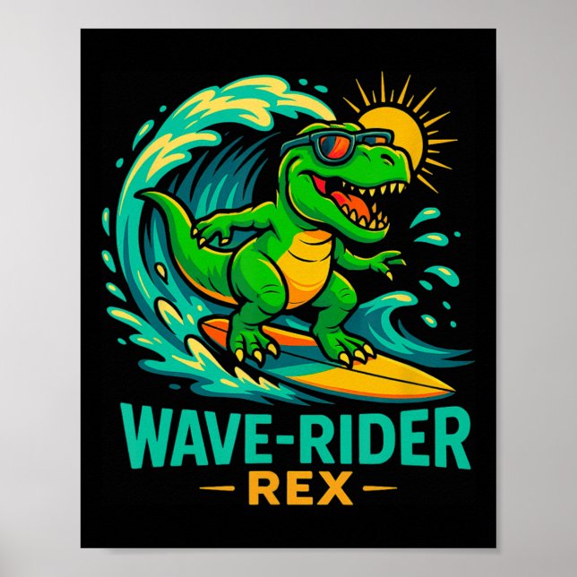 Affiche Rex cavalier de vague Dinosaure drôle de surf T-re (Devant)