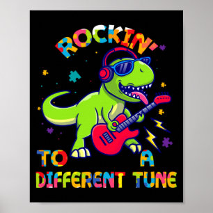 Affiche Rex Dino de sensibilisation à l'autisme qui rocke