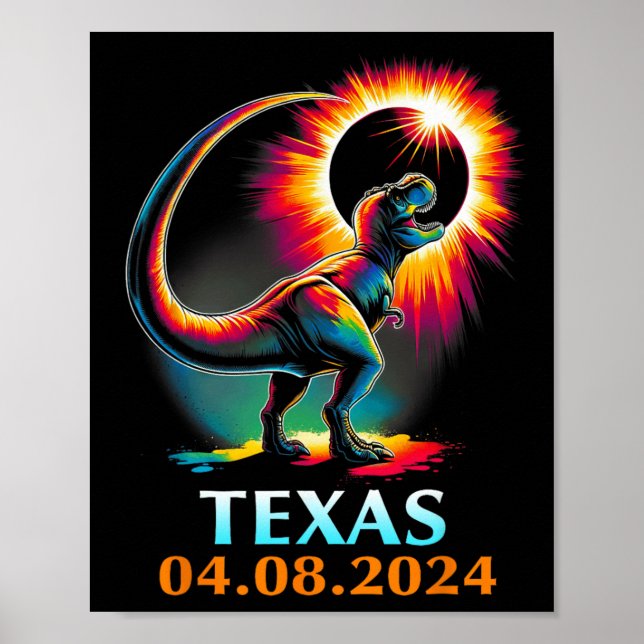 Affiche Rex Dinosaur Texas Total Solar Eclipse 2024 (Devant)